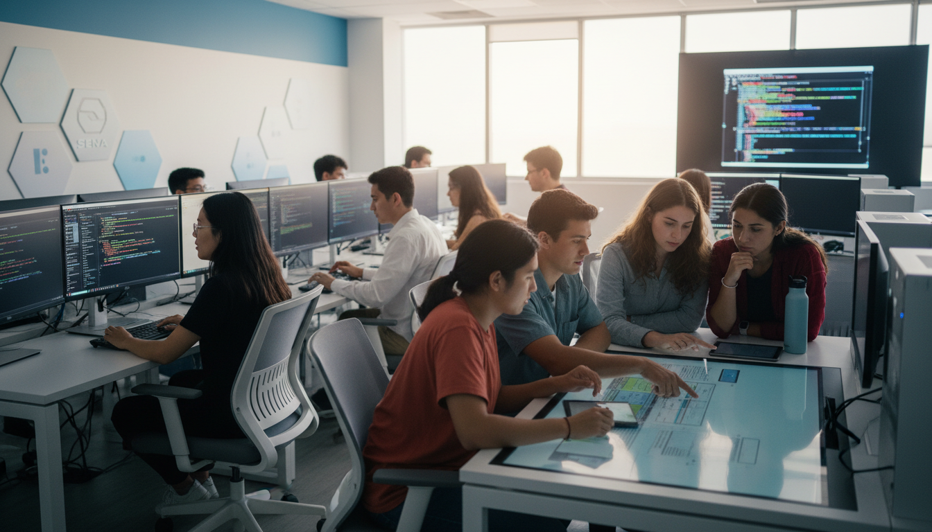 SENA students in a computer lab learning technology
