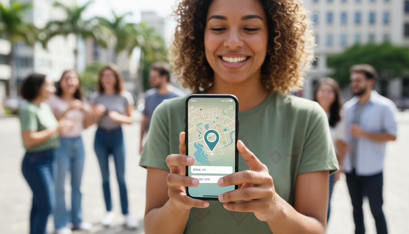 e-Título app interface showing polling place location